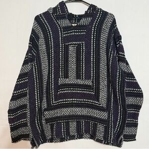 Mexican Poncho Medium Baja Joe Hoodie Surfer Skater Drug Rug Purple Black